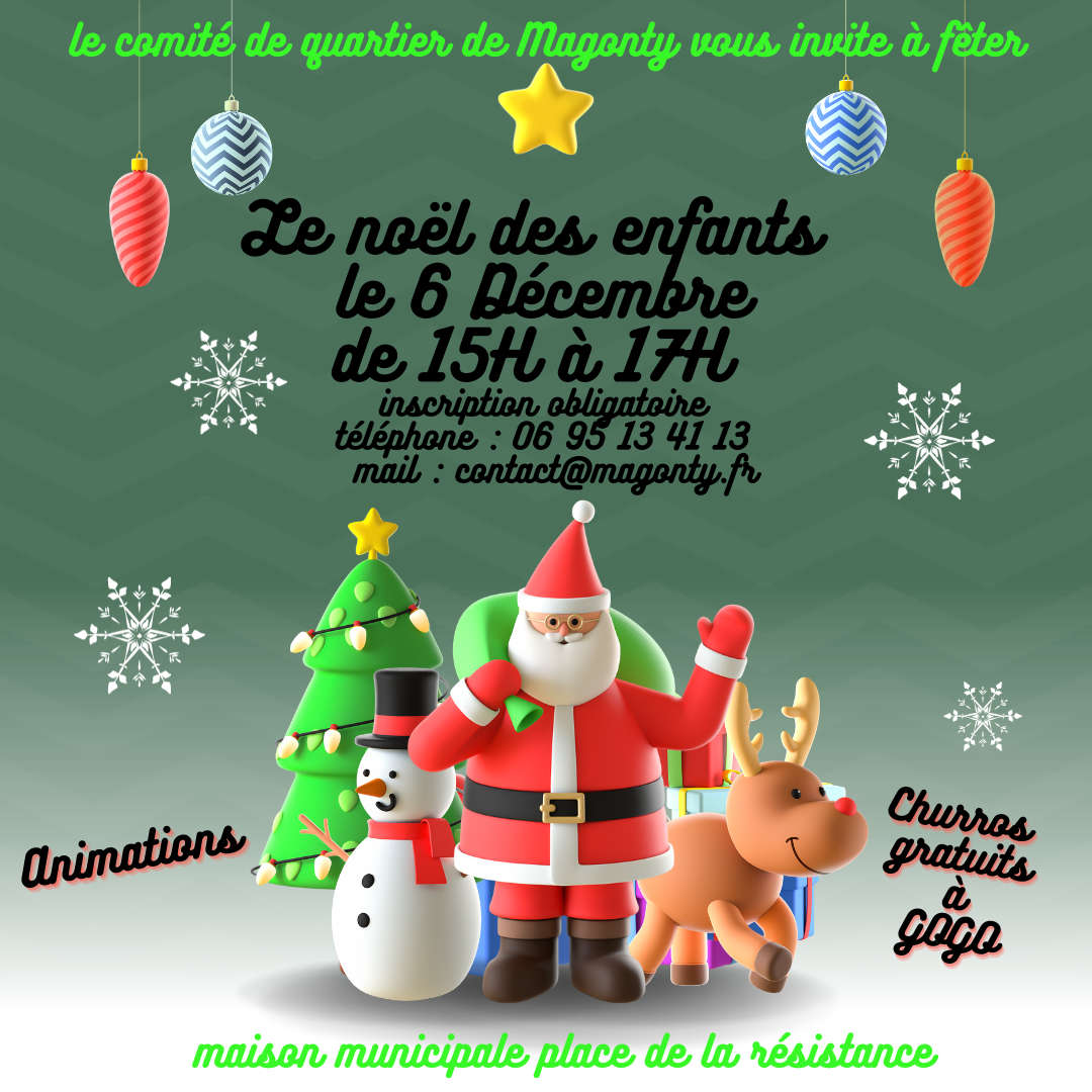 Magonty fête noël le 6 décembre de 15 h à 17 h inscription obligatoire 0695134113 ou contact@magonty.fr animations et churros gratuit à gogo